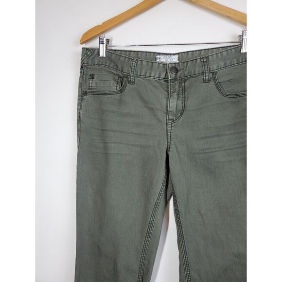 FREE PEOPLE Womens 31 Jeans Straight Leg Mid Rise Olive Green Distressed Denim - Picture 2 of 11
